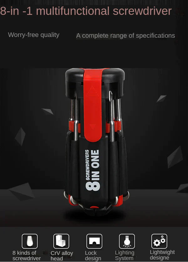 8 in 1 Screwdriver With LED Flashlight