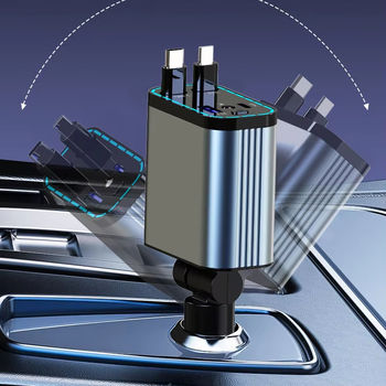 4 in 1 Retractable Car Charger 120W Fast Charging Car Station with Ambient Star Light