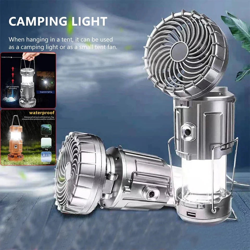 LED Solar Power Fan With Camping Light