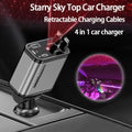 4 in 1 Retractable Car Charger 120W Fast Charging Car Station with Ambient Star Light